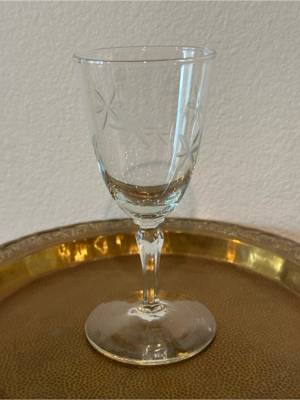 Vintage Etched Crystal Wine Glass